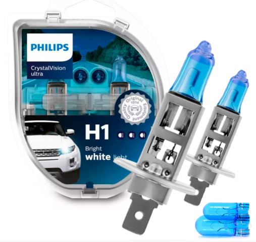 KIT LÂMPADA PHILIPS CRYSTAL VISION ULTRA H1 55W-12V 4300K